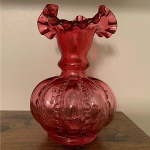 Fenton Glass Cranberry Ruffled Vase